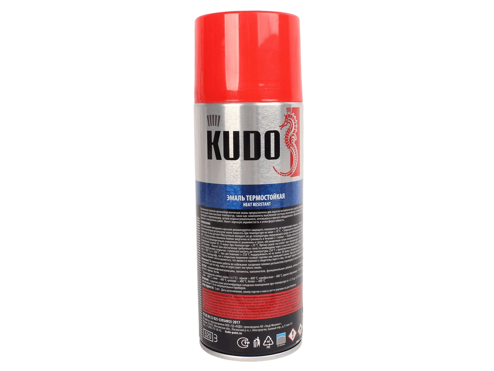 Краска KUDO термостойкая красная 520мл фотография №3