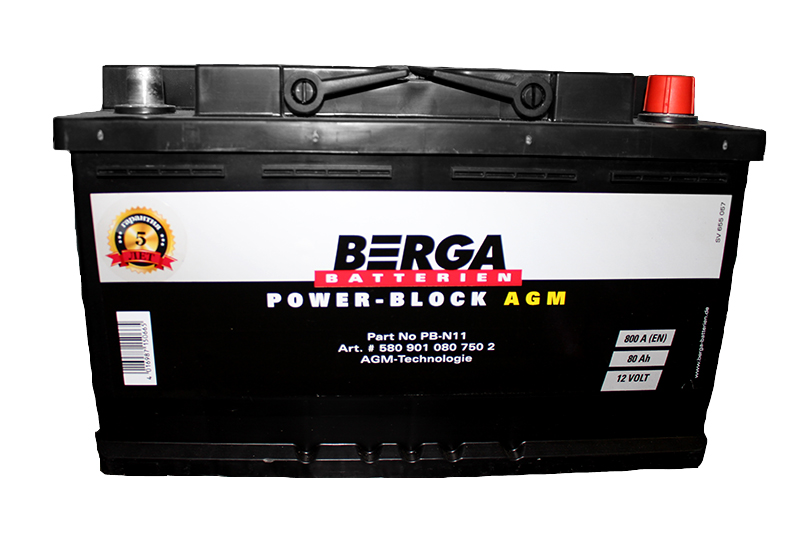 Аккумуляторная батарея BERGA Power Block AGM 6СТ80 обратная фотография №1