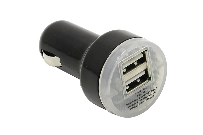 Устройство зарядн.автомобильное USB 2 порта 2000ma фотография №1