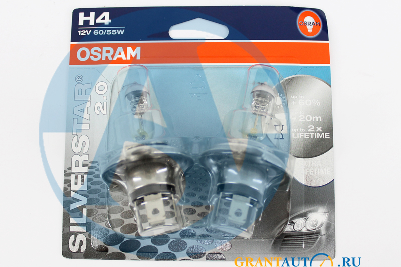 Набор ламп 12Vx60/55W H4 OSRAM SILVERSTAR 2.0 блистер комплект O-64193 SV-2блистер фотография №1