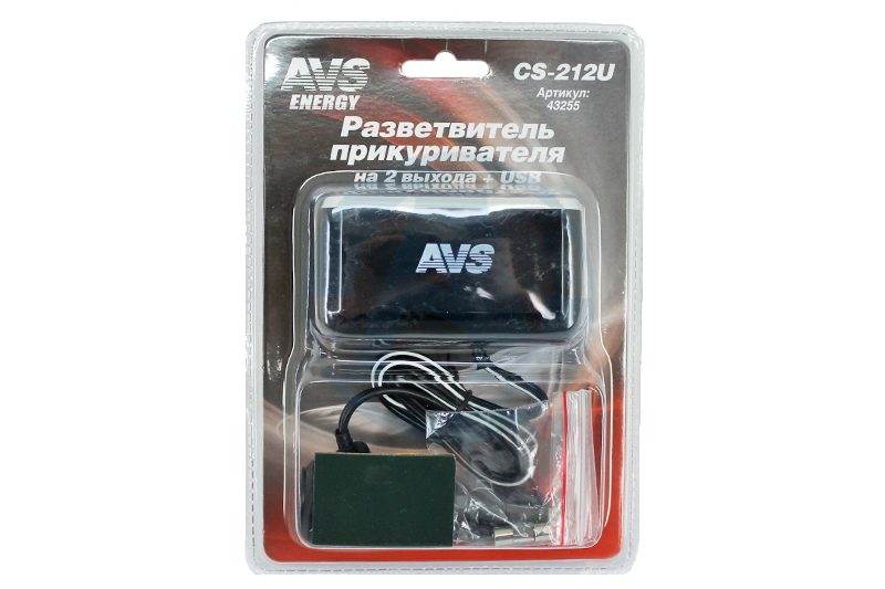 Разветвитель прикуривателя AVS 12В/24В на 2 выхода и USB CS212U со светодиодной подсветкой фотография №1