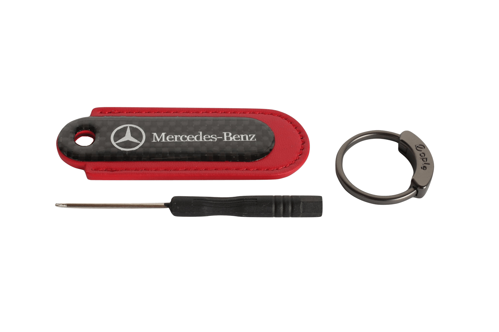Брелок для авто кожа-карбон с логотипом Mercedes Benz красный фотография №1