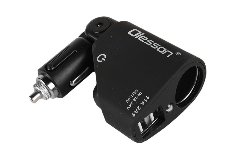 Зарядное устройство 2 USB 3.1 A 1 гнездо прикуривателя черный Olesson 1351 R4155 фотография №3
