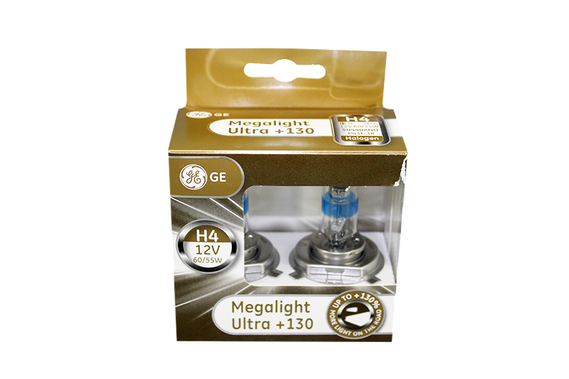 Лампа автомобильная H4 12V- 60/55W (P43t) Megalight Ultra +130 (к.уп.2шт.) (GE) фотография №1