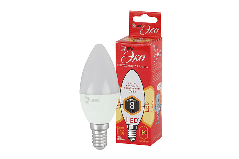 Лампа светодиодная  ЭРА LED smd B35-8w-827-E14 фотография №1
