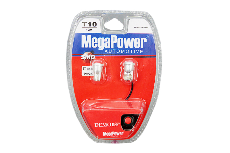 Лампа MEGAPOWER (T10/W5W) 12V 1SMD 5050 6000K WHITE с тестером к-т фотография №1