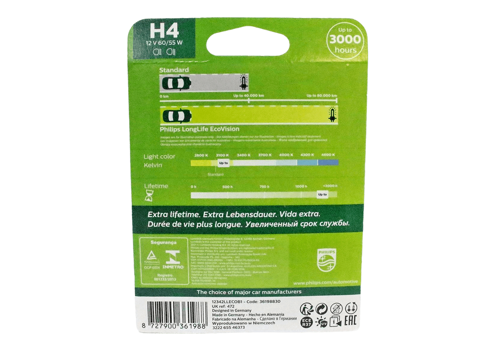 Лампа 12Vx60/55W H4 Philips LongLife EcoVision фотография №2