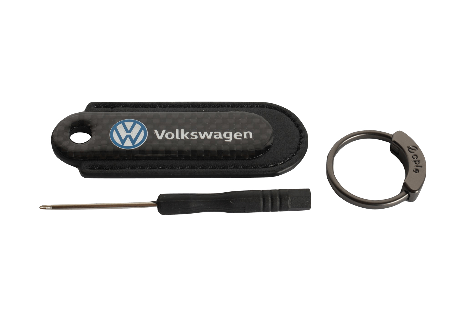 Брелок для авто кожа-карбон с логотипом Volkswagen черный фотография №1