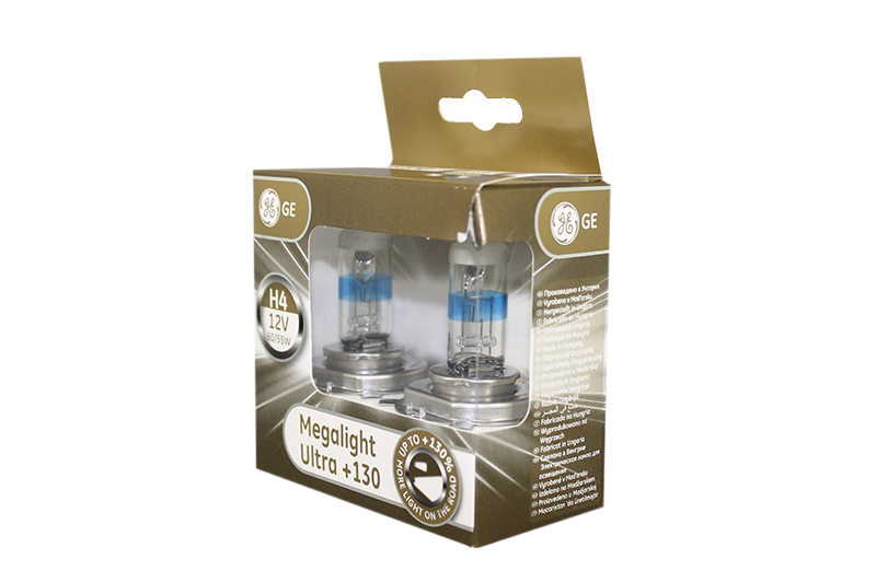 Лампа автомобильная H4 12V- 60/55W (P43t) Megalight Ultra +130 (к.уп.2шт.) (GE) фотография №3