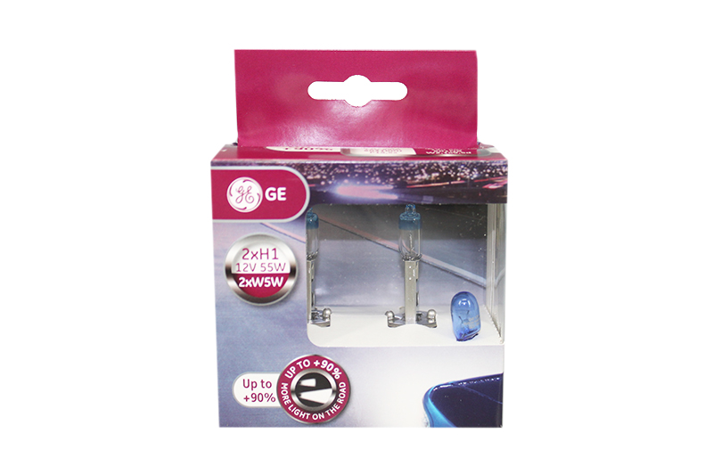 Лампа автомобильная H1 12V- 55W (P14,5s) Megalight Ultra +90 (набор) (GE) фотография №1