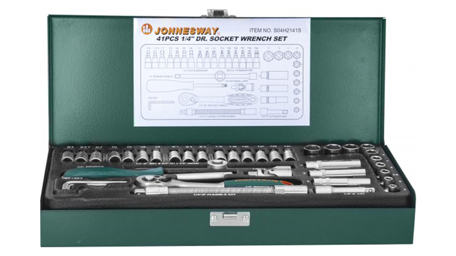 Набор головок JONNESWAY шестигранных 1/4 4-13 мм 41 предмет фотография №1