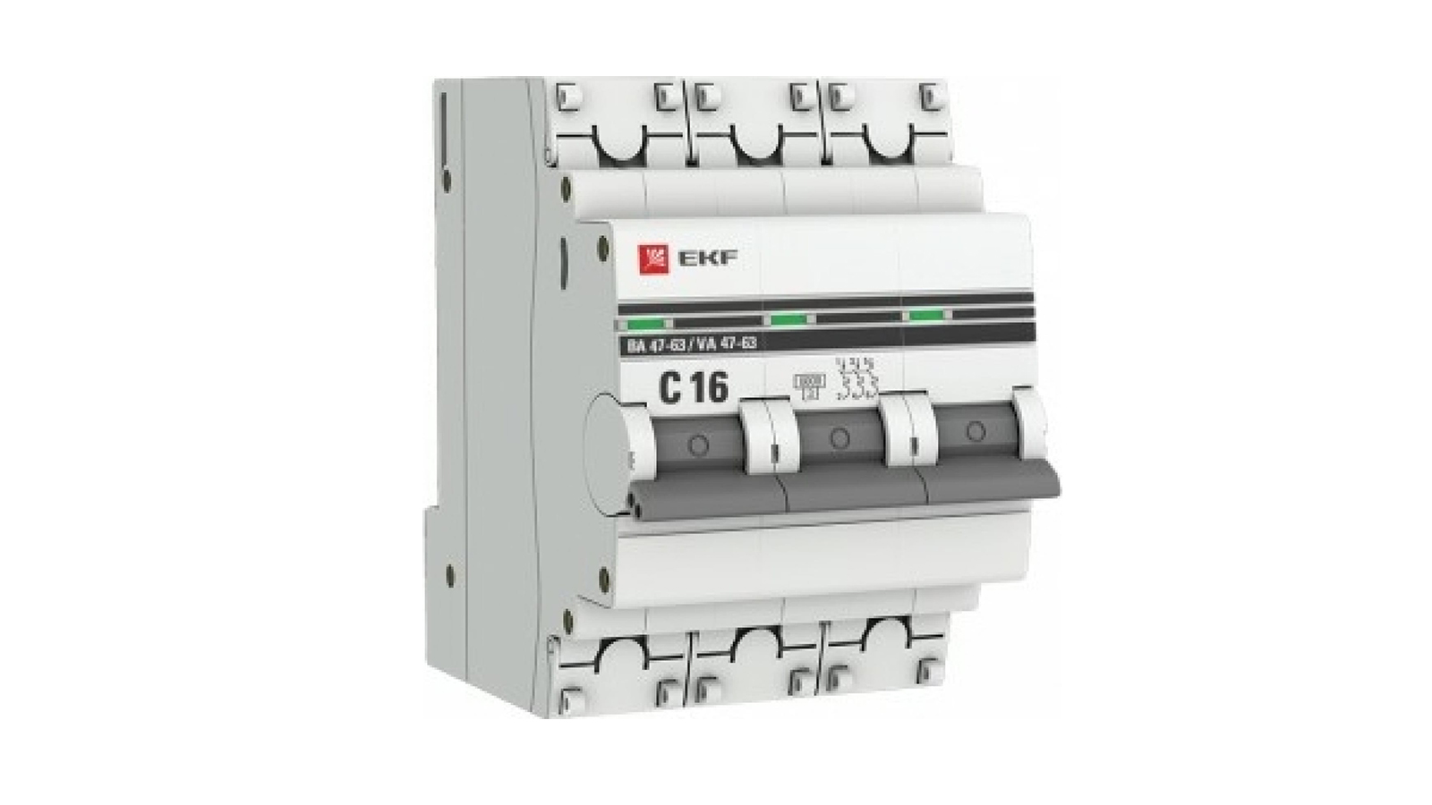 Выключатель автоматический трехполюсный 16А C ВА 47-63 6кА PROxima фотография №1