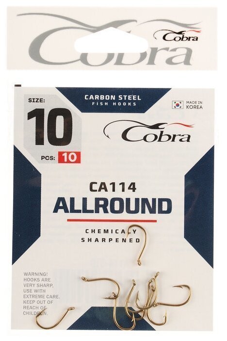 Крючки Cobra ALLROUND серые CA114 размер 010 10шт фотография №1