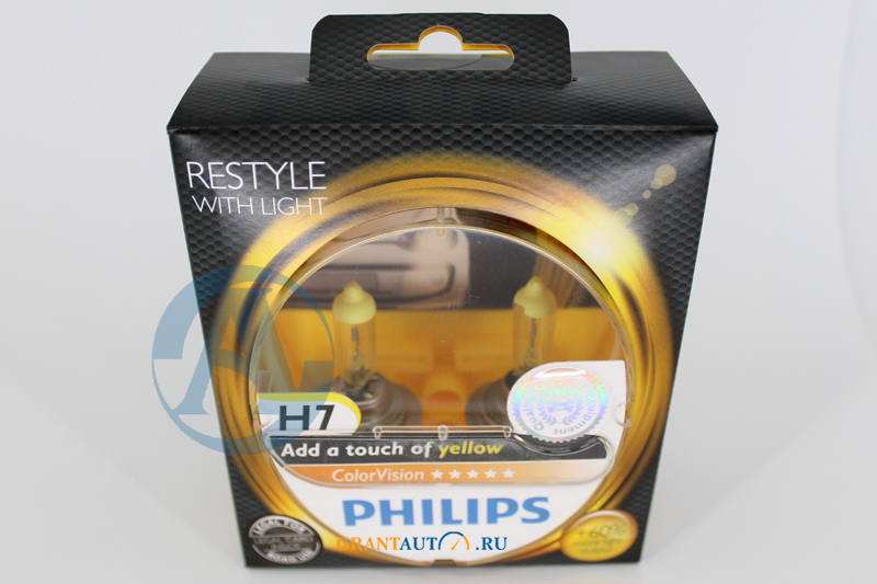 Лампа 12V H7 +60% PHILIPS COLOR VISION YELLOW 3350K комплект