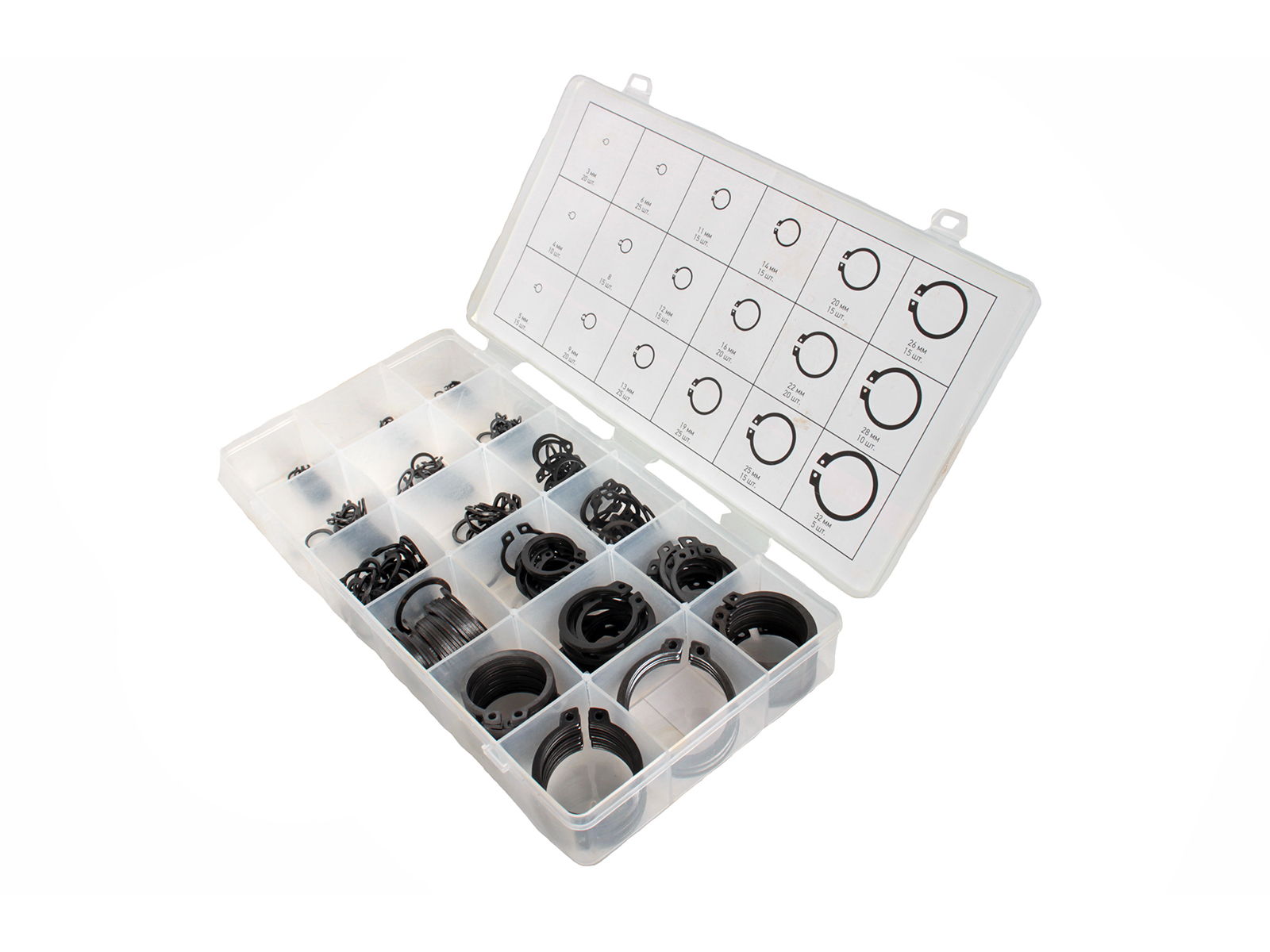 Набор стопорных колец 300шт. в кейсе 3мм-32мм фотография №2