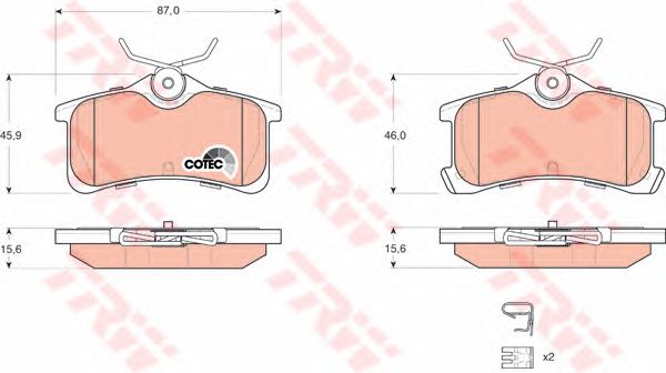 Колодки тормозные TRW GDB3334 TOYOTA AVENSIS 1.6-2.0 97-03/COROLLA 1.4-1.9 00-02 задние фотография №1