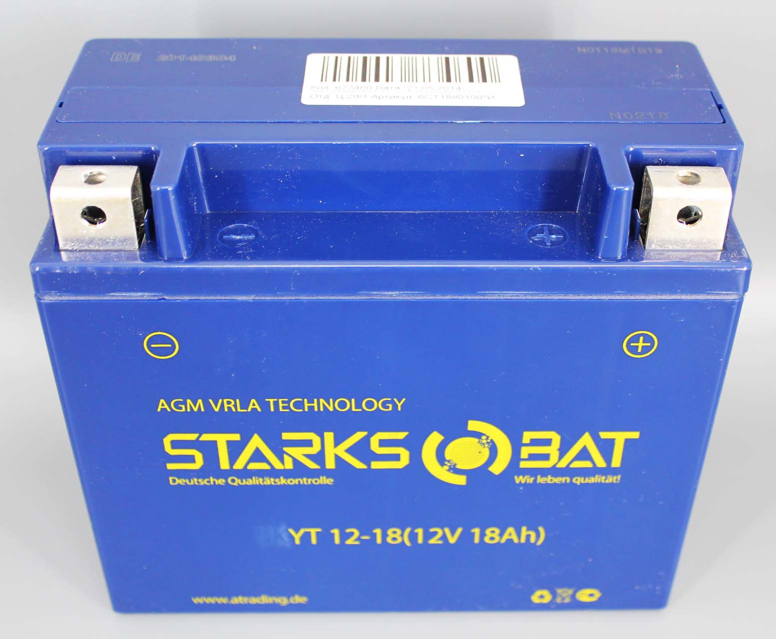 Аккумуляторная батарея STARKSBAT YT 12-18 YTX20L-BS 6СТ18 фотография №3