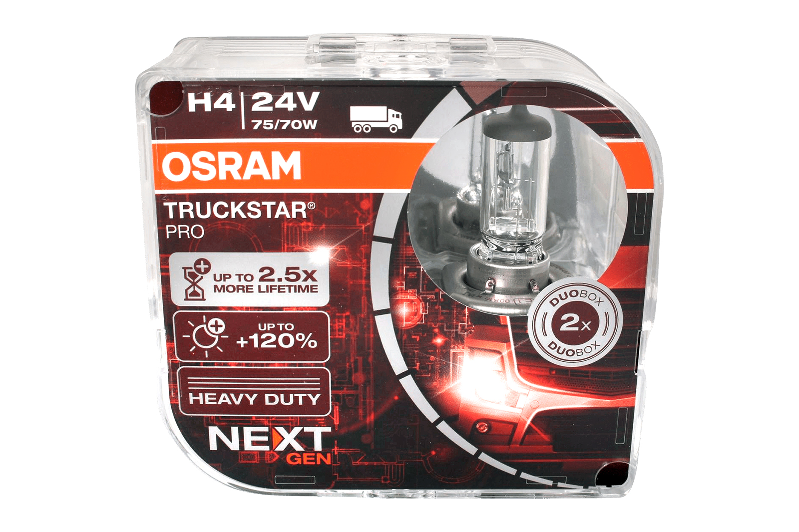 Набор ламп 24Vx75/70W H4 OSRAM TRUCKSTAR PRO 2 шт комплект фотография №1