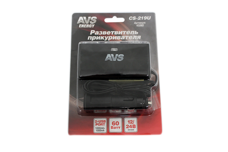 Разветвитель прикуривателя AVS на 2 гнезда CS219U фотография №2
