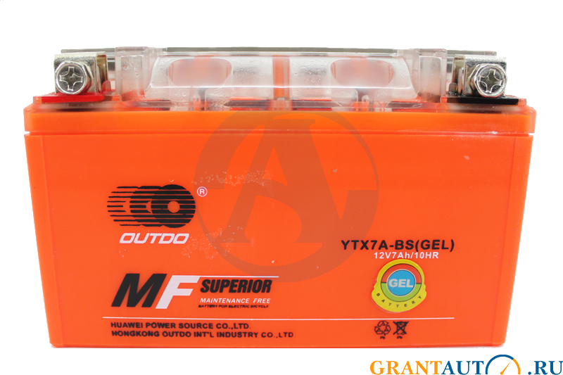 Мотоаккумулятор Outdo YTX7A-BS GEL 7Ач.150х86х94мм фотография №1