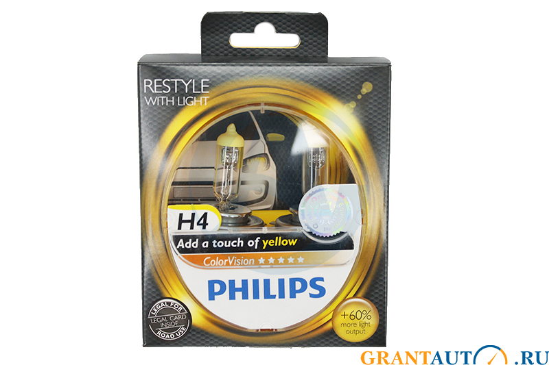 Набор ламп 12Vx60/55W H4 PHILIPS COLOR VISION YELLOW комплект фотография №1