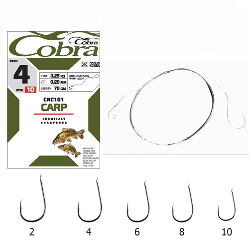 Крючки с поводком Cobra ALLROUND 70cm 0,16mm размер 8 10 штук фотография №1
