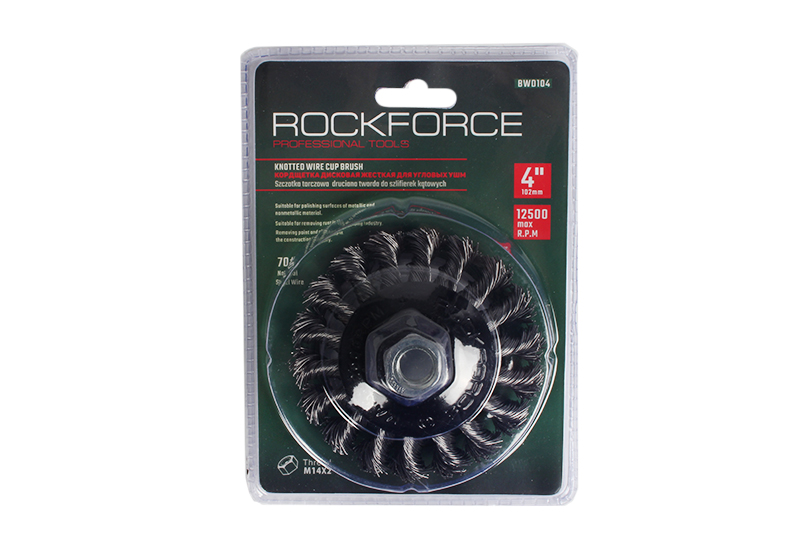 Кордщетка дисковая получаша ROCKFORCE стальная витая для УШМ 100мм фотография №1