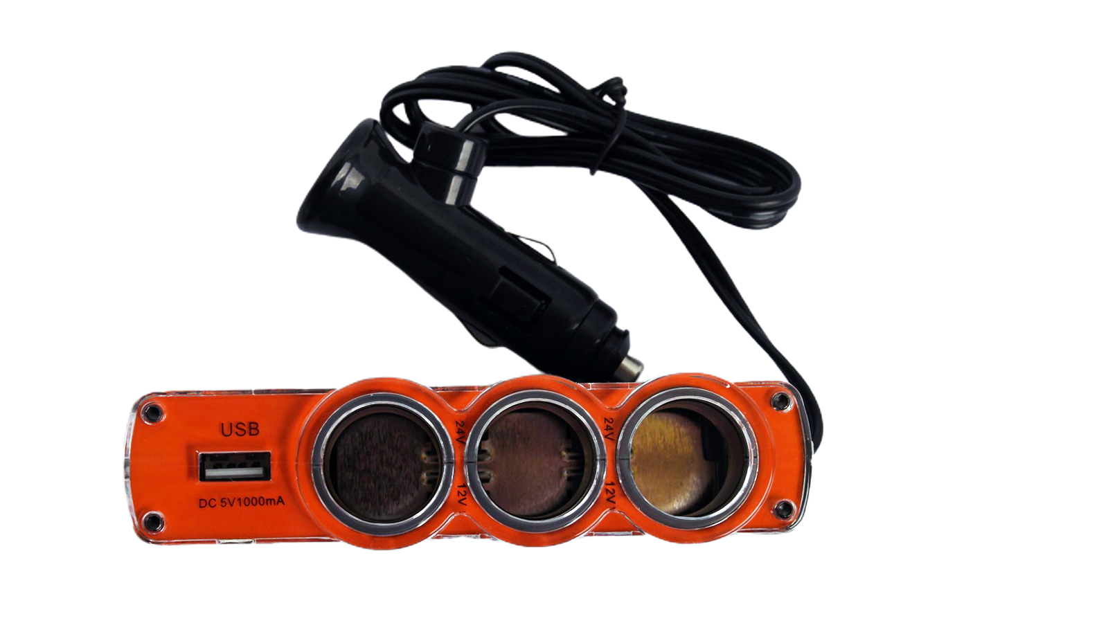 Разветвитель Airline на 3 гнезда и USB оранжевый фотография №2