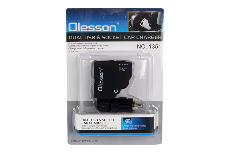 Зарядное устройство 2 USB 3.1 A 1 гнездо прикуривателя черный Olesson 1351 R4155 фотография №1