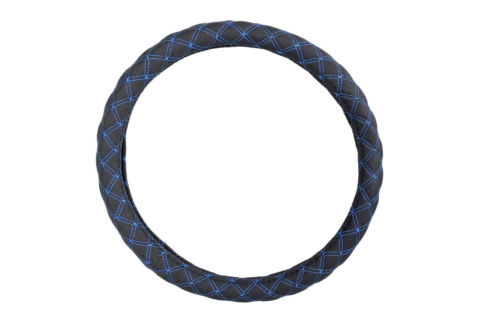 Оплетка на руль (М) 37-39см черная/синяя нить РОМБ фотография №1