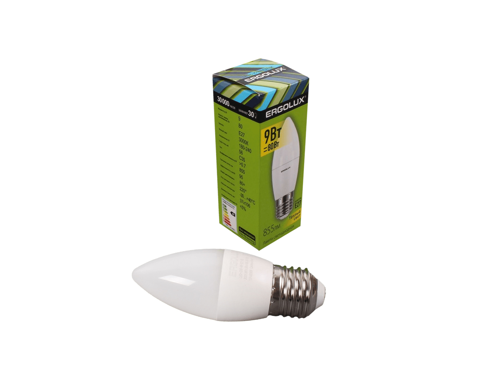 Лампа светодиодная Ergolux LED-C35-9W-E27-3K Свеча фотография №4