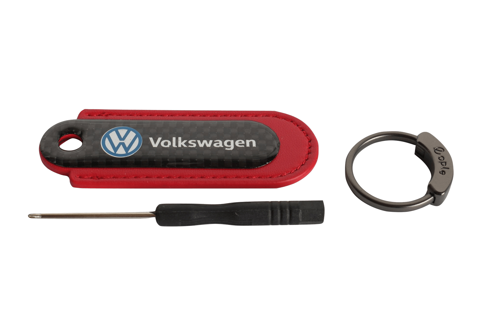 Брелок для авто кожа-карбон с логотипом Volkswagen красный фотография №1