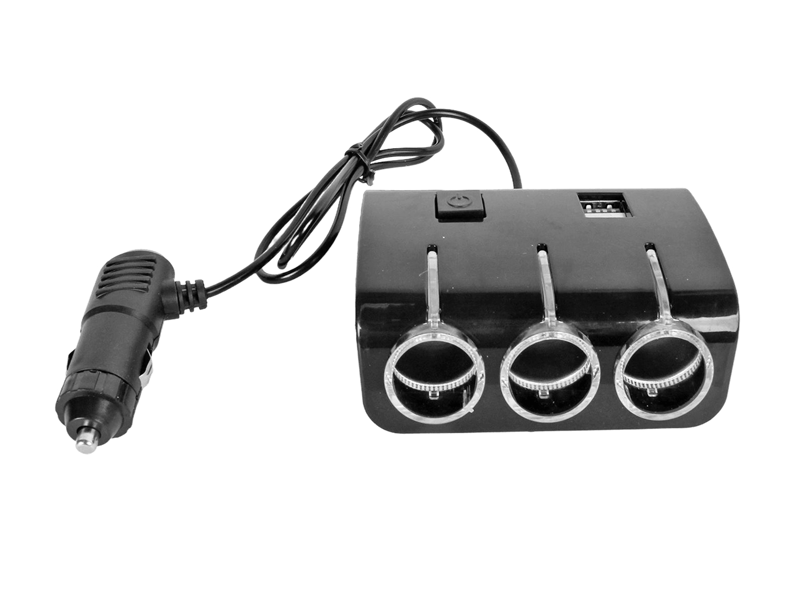 Разветвитель 3 гнезда 2 USB, черный c подсветкой фотография №1