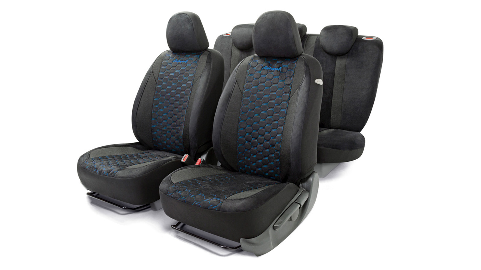 Чехлы на сиденье ALCANTARA ALC-1505 BLACK/BLUE алькантара  AUTOPROFI фотография №1