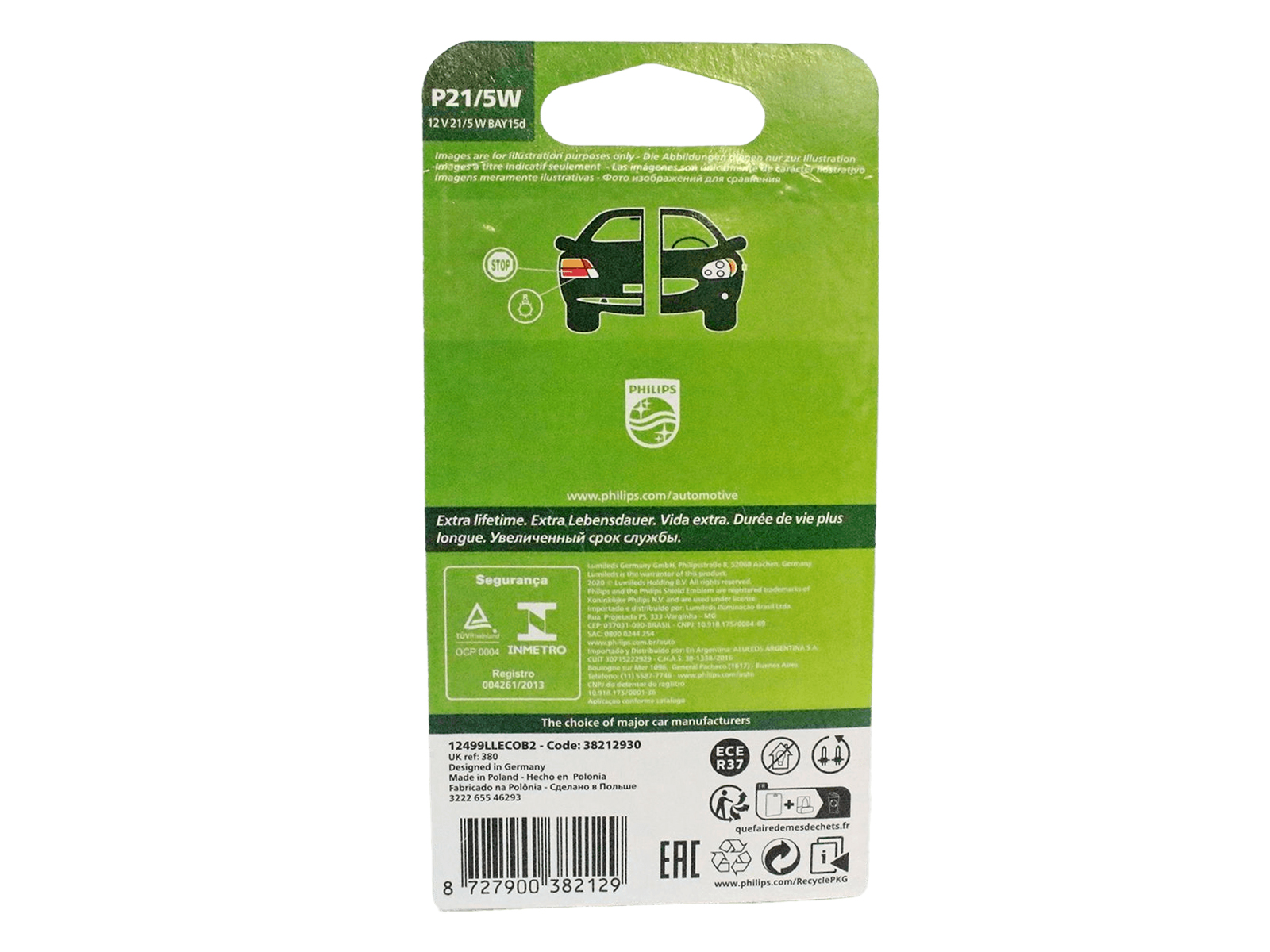 Лампа 12V P21/5W PHILIPS LONG LIFE ECO VISION комплект фотография №2