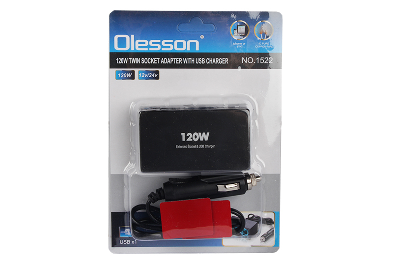 Разветвитель 2 гнезда 1 USB, черный Olesson 1522 с подсветкой R4153 фотография №1