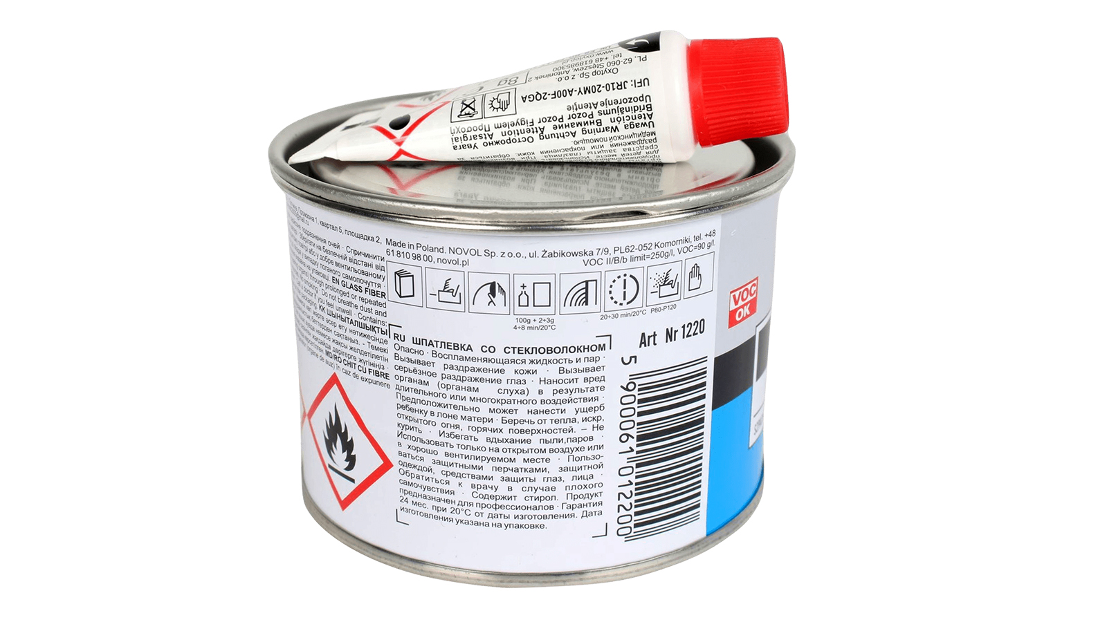 Шпатлевка NOVOL FIBER ремонтная 0.2кг фотография №3