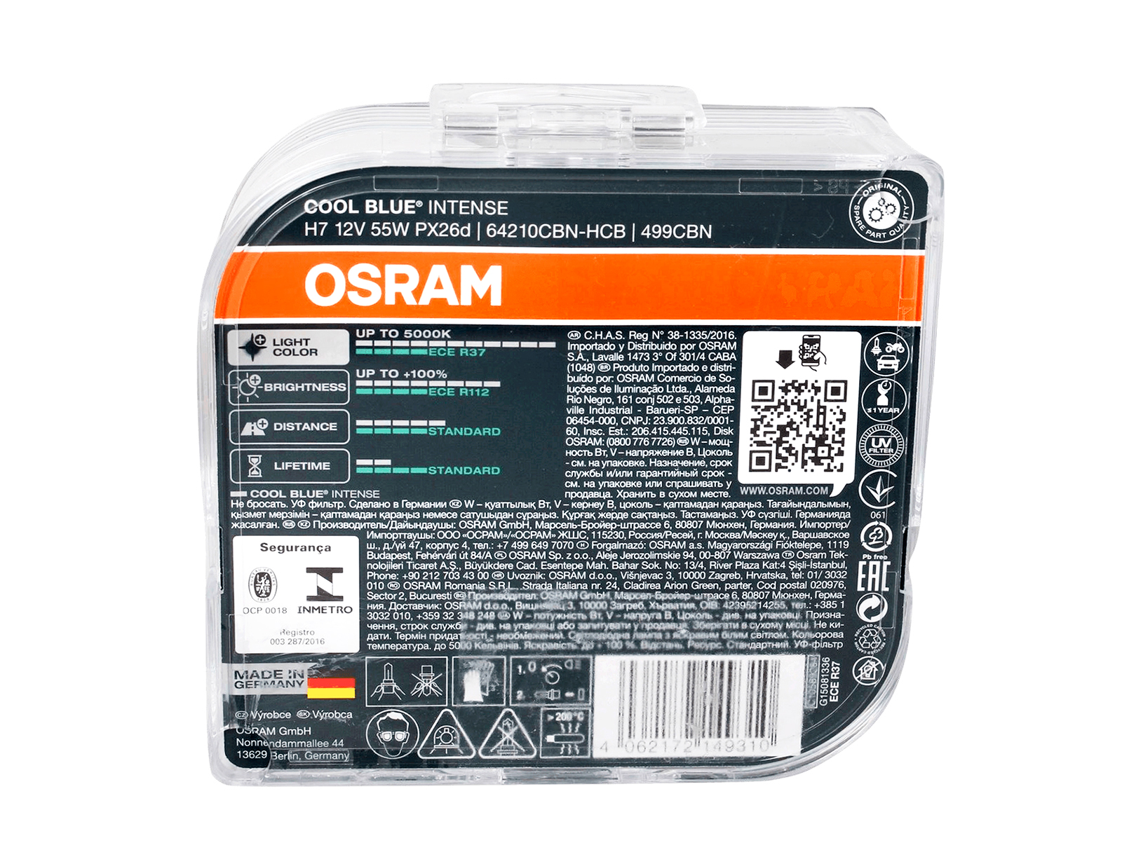 Набор ламп 12Vx55W H7 OSRAM COOL BLUE INTENSE (NextGen) 2 штуки комплект O-64210 CBN2 EURO фотография №3
