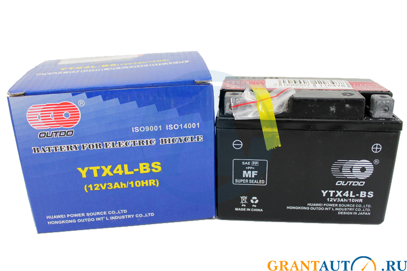 Мотоаккумулятор Outdo YTX4L-BS 4Ач.114х70х86mm фотография №1