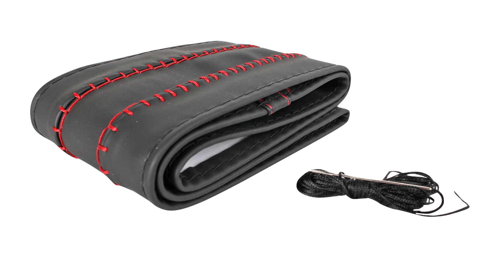 Оплетка на руль со шнуровкой GLORY Fiber черная/строчка красная (M) экокожа PSV фотография №1