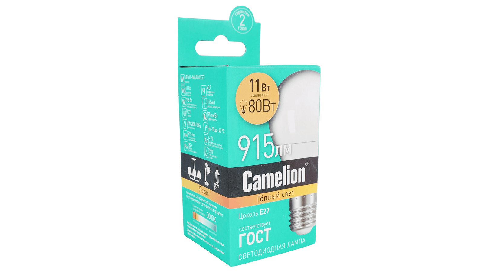 Лампа светодиодная E27 A60 11W 80W теплый CAMELION фотография №1