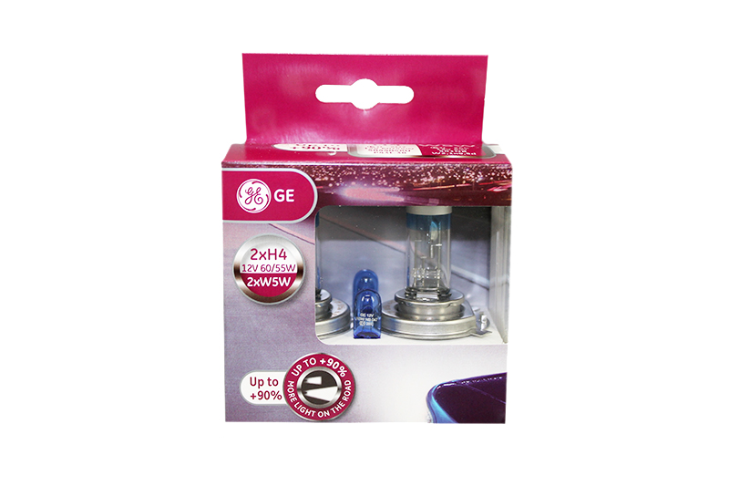 Лампа автомобильная H4 12V- 60/55W (P43t) Megalight Ultra +90 (к.уп. набор) (GE) фотография №1