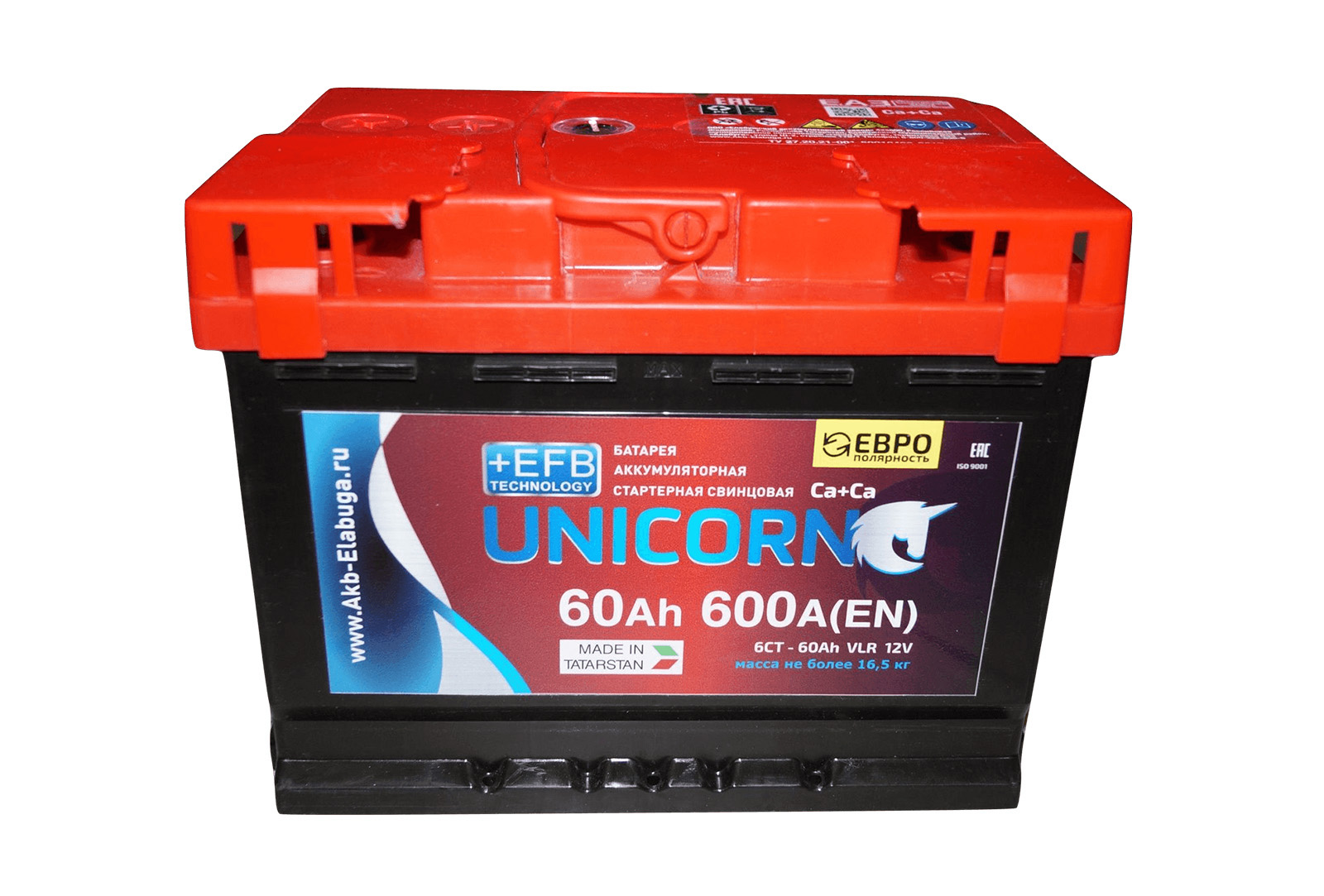 Аккумуляторная батарея UNICORN Red EFB 6СТ60 обратная фотография №1