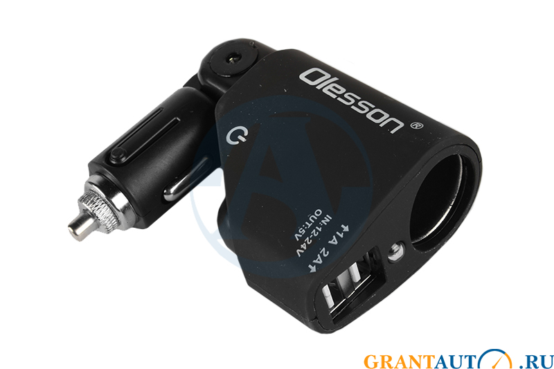 Зарядное устройство 2 USB 3.1 A 1 гнездо прикуривателя черный Olesson 1351 R4155 фотография №2