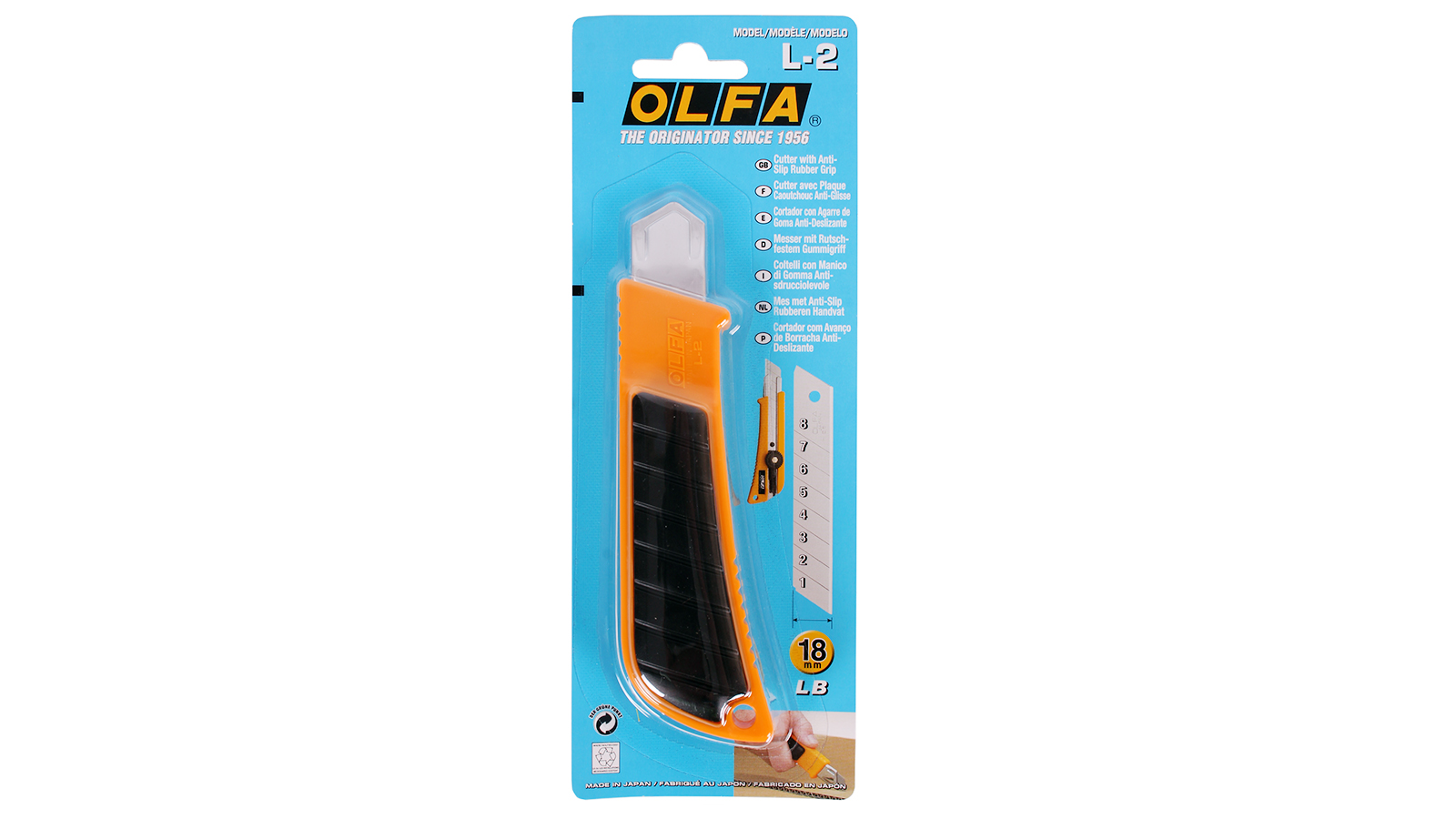 Нож OLFA с выдвижным лезвием эргономичный с резиновыми накладками, 18мм OL-L-2 фотография №1