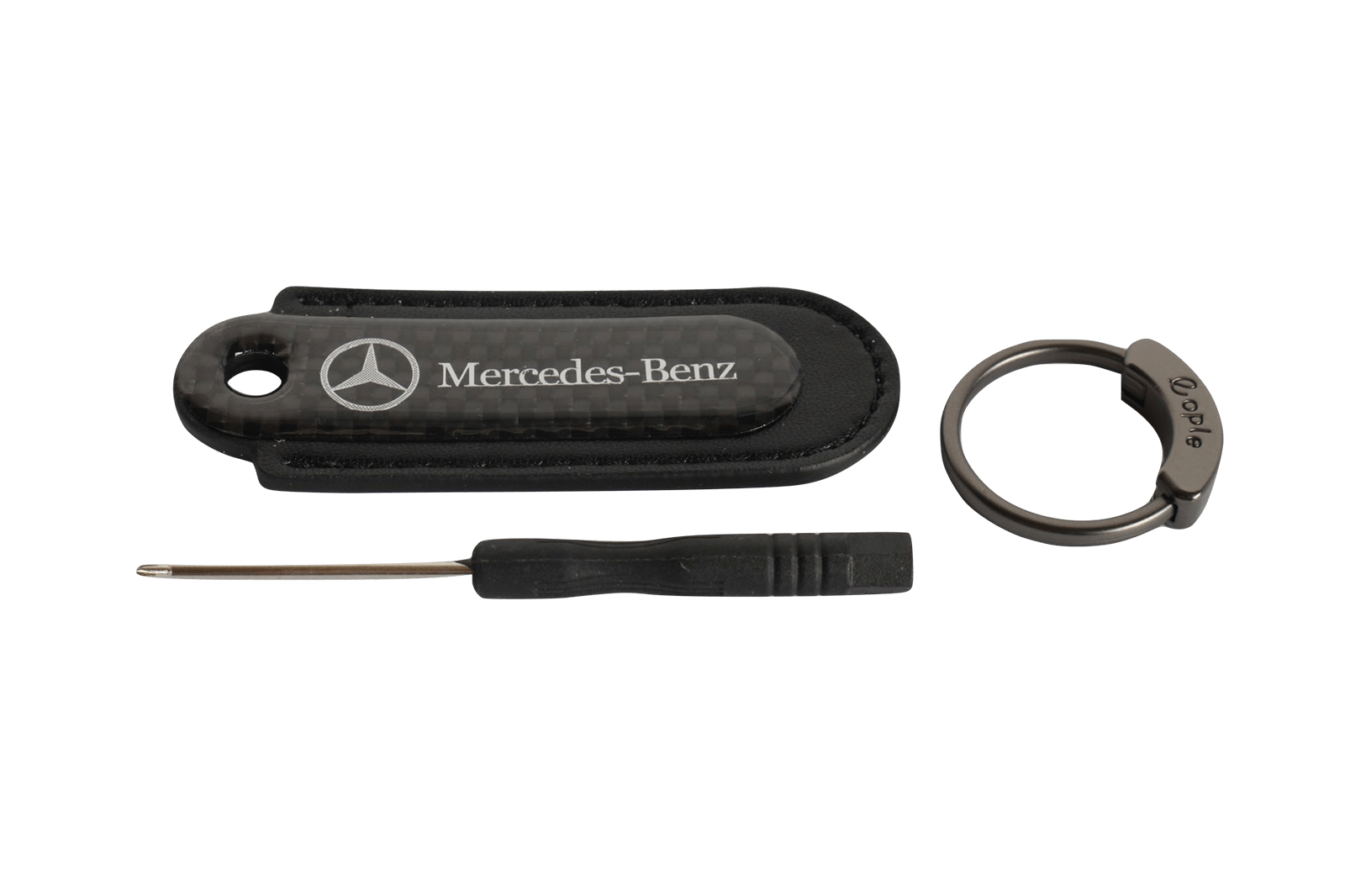 Брелок для авто кожа-карбон с логотипом Mercedes Benz черный фотография №1