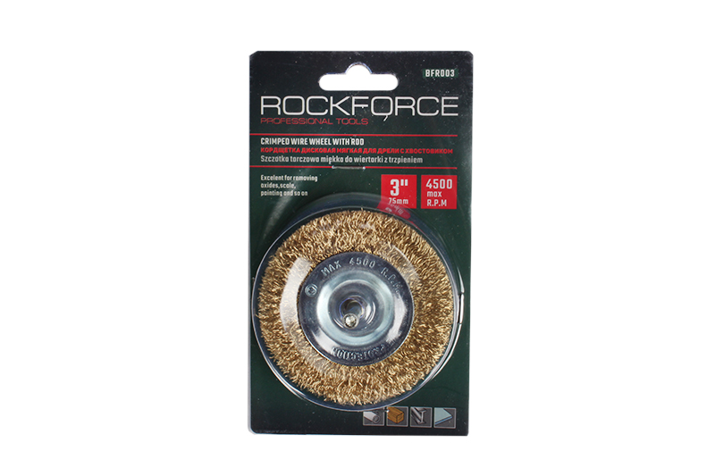 Кордщетка дисковая ROCKFORCE латунная для дрели 75мм в блистере фотография №1