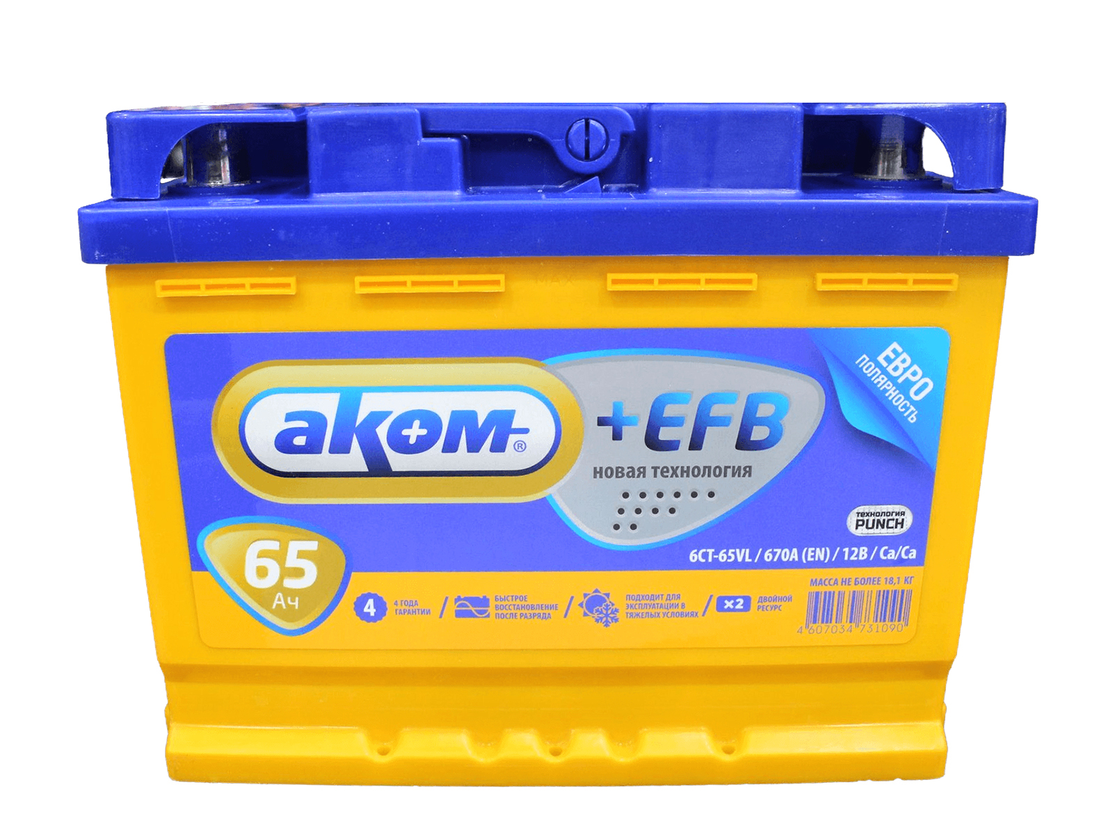 Аккумуляторная батарея АКОМ+ EFB 6СТ65 обратная фотография №1