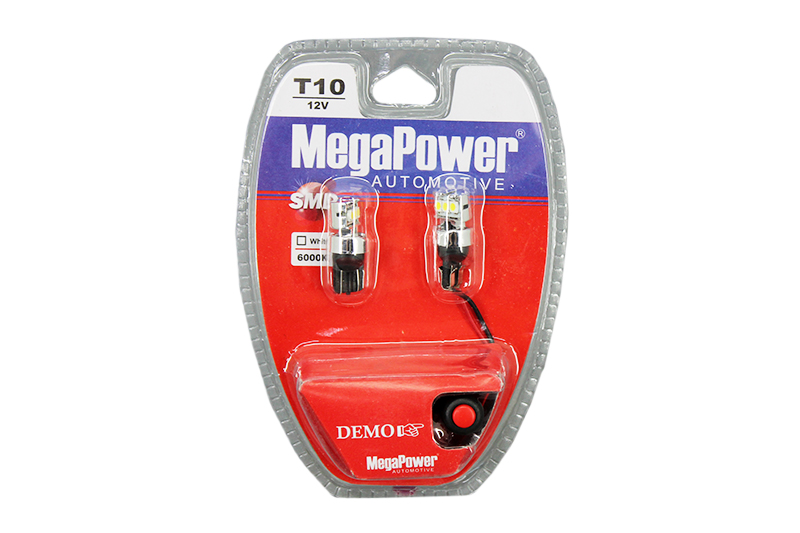 Лампа MEGAPOWER (T10/W5W) 12V 3SMD 2835 6000K WHITE с тестером к-т фотография №1