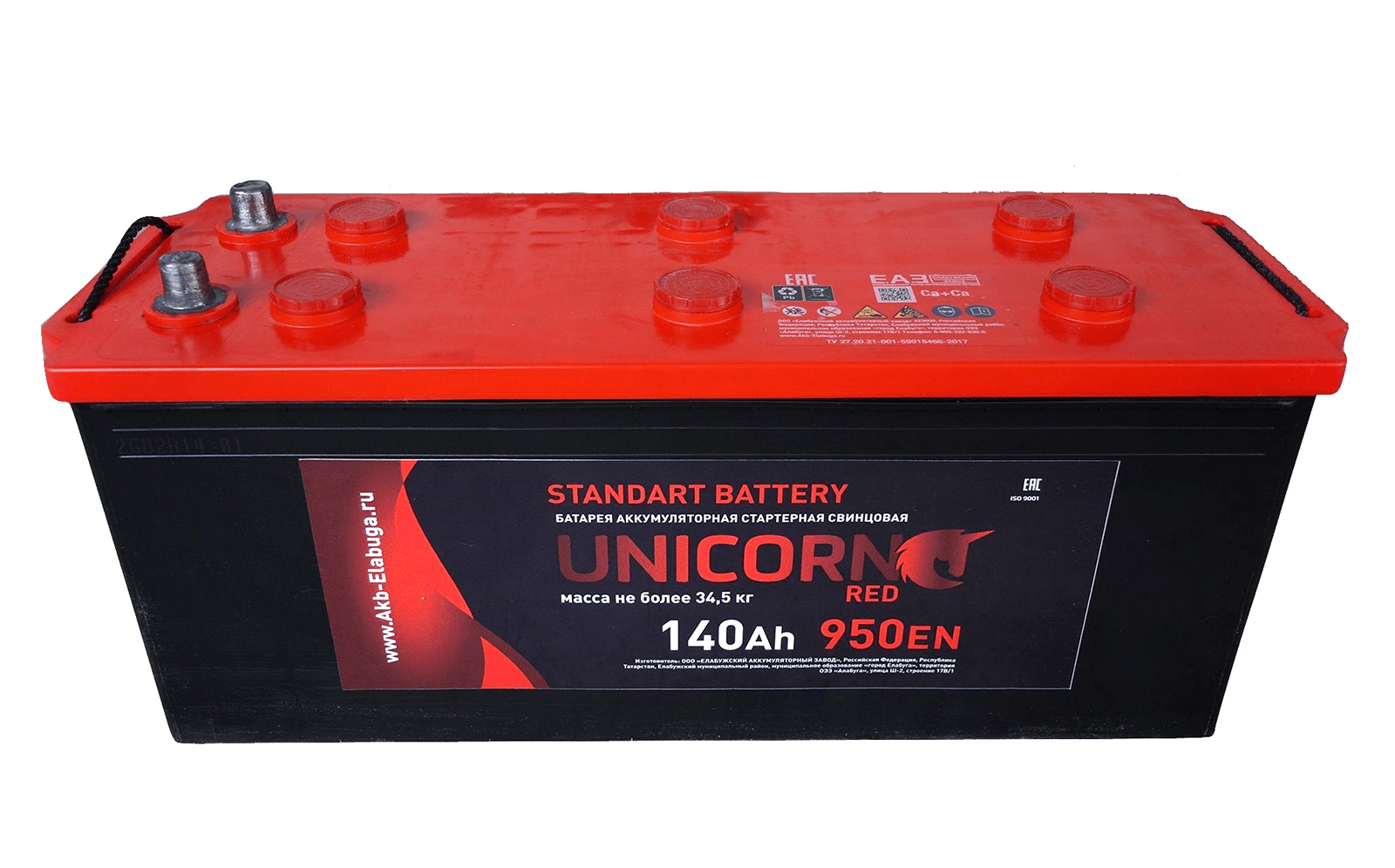 Аккумуляторная батарея UNICORN Red 6СТ140 (+слева) фотография №1